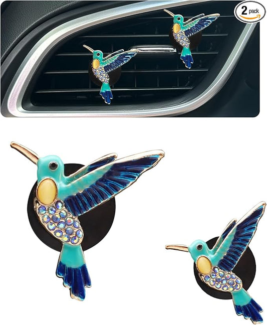 Hummingbird Air Vent Clip Car Air Freshener 2pcs Bird Bling Car Accessories Refillable Car Diffuser Outlet Clips for Women Teens,Cute Blue Car Decor