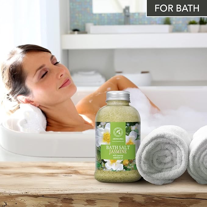 Bath Sea Salt Jasmine 21.16 Oz - Bath Salts with Jasmine Essential Oil for Bath Soak - Relaxing Bath - Body Care - Muscle Relaxation - Good Sleep - Aromatherapy Bath Salts - Flower Bath Salt