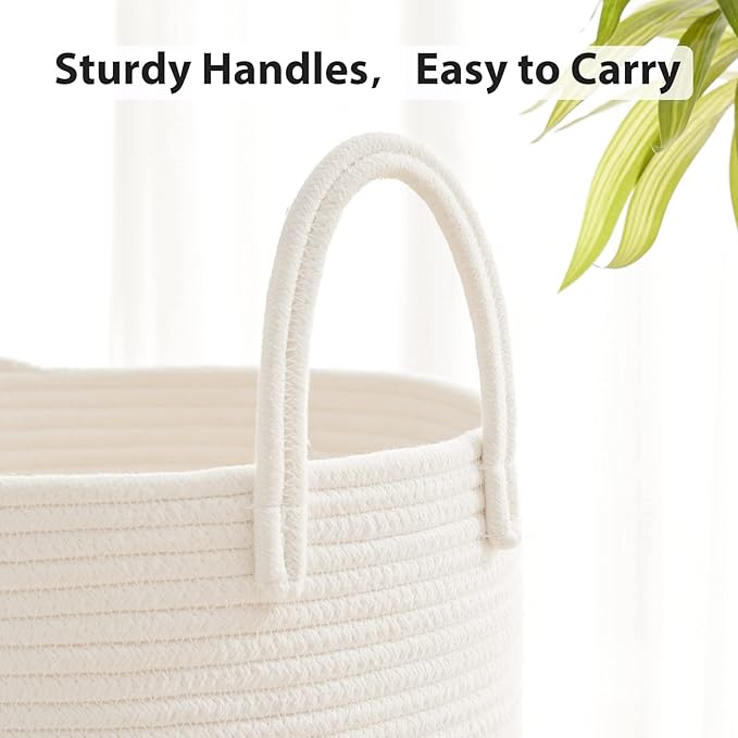 Fiona's magic 72L Large Woven Laundry Hamper, Tall Cotton Rope Storage Basket, Jute Baby Nursery Hamper for Blankets, Toys and Clothes in Bedroom and Living Room Organizing, White