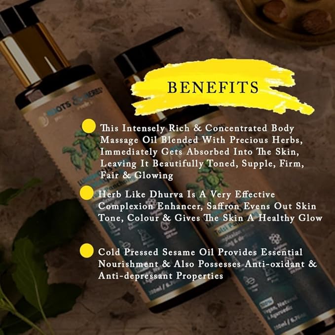 ROOTS AND HERBS Ayurvedic Tulsi Panchang Body Massage Oil 6.7 FL Oz