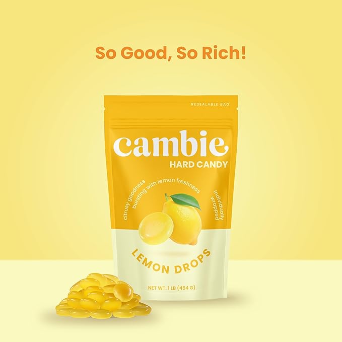 Cambie Lemon Drops Hard Candy - 1 Pound of Classic Lemon Candy for a Refreshing Citrus Experience - For Snacking, After-Dinner, Parties and Gifting - 1 lb Bulk Package