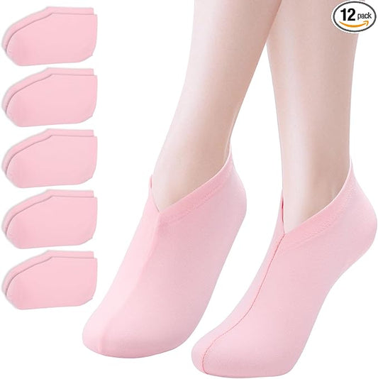 Segbeauty 12 Count Moisturizing Cotton Socks for Women, 6 Pairs Lotion Socks for Cracked Heel Repair, Overnight Foot Care Spa Moisture for Dry Feet, Pink Sleep Sock for Cracked Heels Moisturizer Men