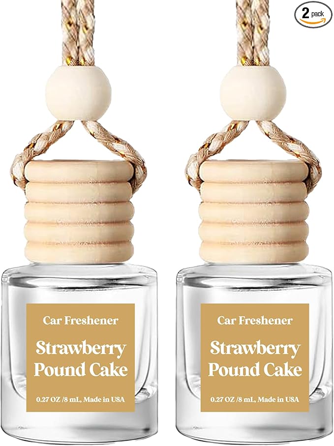 Car Air Freshener Hanging, Essential Oil Diffuser for Car, Strawberry Pound Cake Car Air Freshener Cute, Long Lasting Air Freshener for Car, Air Fresheners for Women,Made in USA