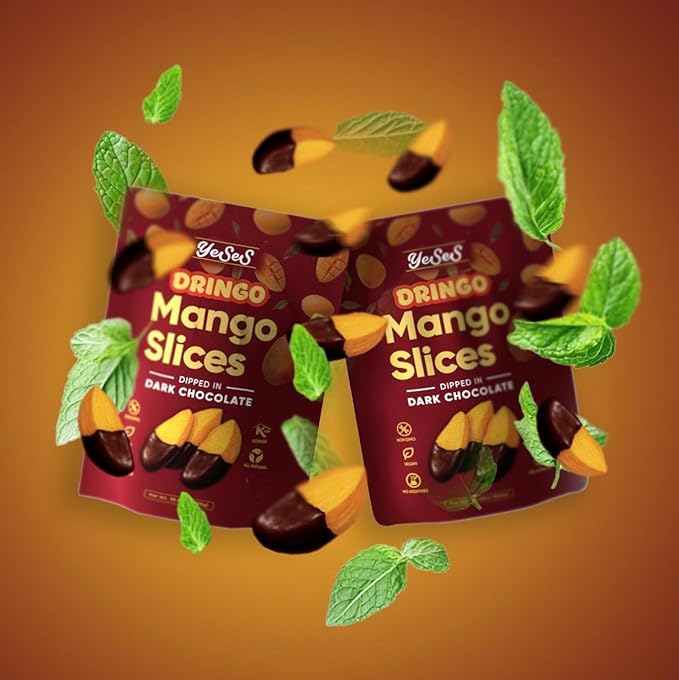 YeSeS Dringo Mango Slices Dipped in Dark Chocolate – Premium Dried Mango Snack, Non-GMO, Vegan, Kosher, All-Natural, No Additives, 10.58 oz (300g) Resealable Bag (2 Pack)