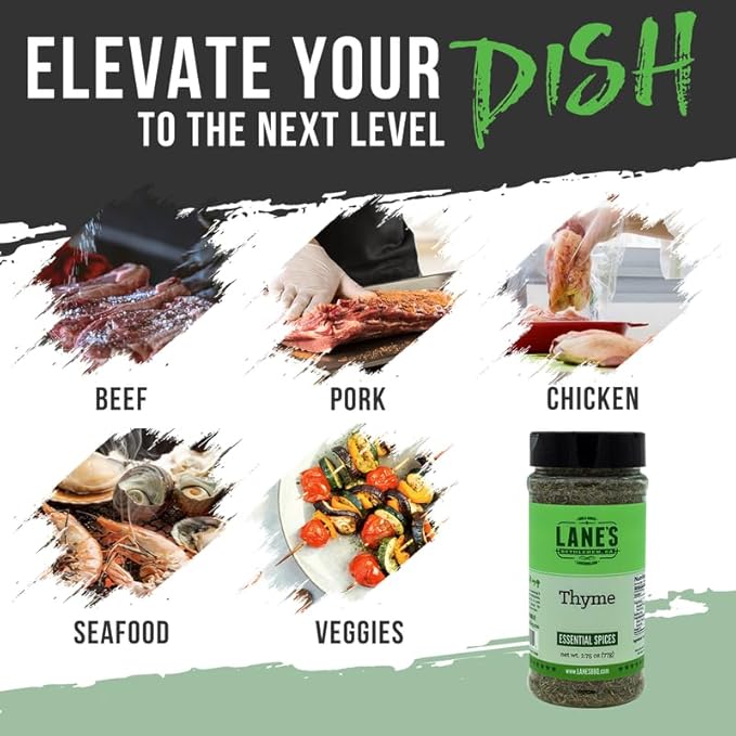 Lane's Fresh Thyme Seasoning, All-Natural Dried Thyme Spice Seasoning, A Dried Thyme Leaves Seasoning For Veggies & Soup, Made in USA, 2.75 Oz (77g)