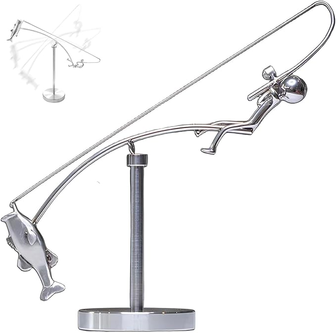 Kinetic Fishing Sculpture, Balance Art for Your Space, Fisherman Balancing Sculpture, Home Office Decor, Gifts for Fishing Lovers