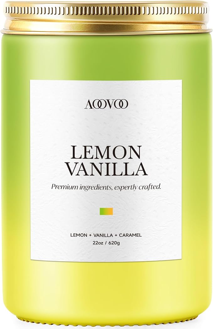 AOOVOO Lemon Vanilla Candles - Scented Candle Gift for Women, 22 oz Large Soy Candle, 120 Hours Burn, Jar Candle for Home Scented, Relaxing, Stress Relief Candles