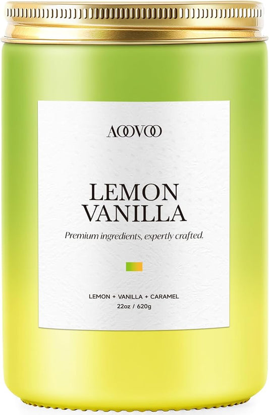 AOOVOO Lemon Vanilla Candles - Scented Candle Gift for Women, 22 oz Large Soy Candle, 120 Hours Burn, Jar Candle for Home Scented, Relaxing, Stress Relief Candles