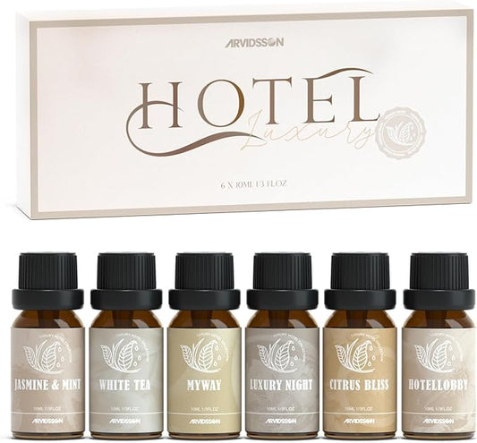 Hotel Diffuser Oils Gift Set, ARVIDSSON Luxury Fragrance Oil Blend, Hotel Scent Essential Oils for Diffuser, Jasmine & Mint, White Tea, Citrus Bliss, M-Way, Fancy Lobby, Gift for Women and Men