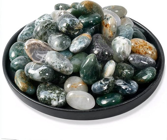 Moss Agate Healing Crystal Stone Set - 24 Pieces, 0.6" Natural & Polished Stones for Healing, Meditation, Reiki, Chakra, Crafting & Decoration