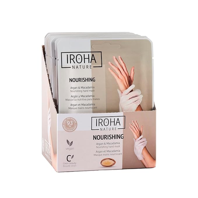 IROHA NATURE Anti-Aging Nourishing Hand Mask Gloves | 15 Pairs | Argan & Macadamia Oil | Intense Nutrition for Dry Hands | 93% Natural Ingredients | Vegan