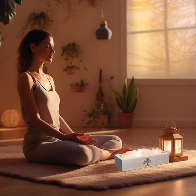 Himalayan Salt Lamp Diffuser - 300g Pink Salt with Wood Base, USB Powered, Warm Light for Aromatherapy, Relaxation, Meditation, Home Decor, Gifts