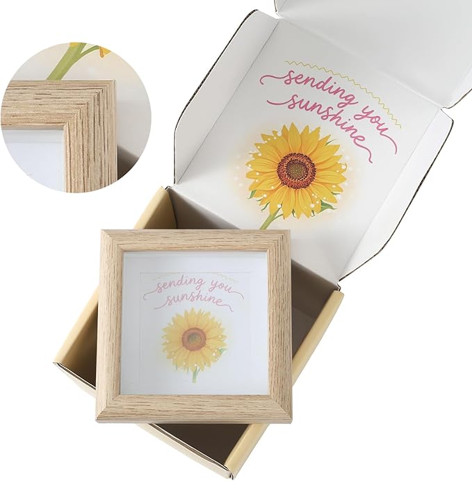 Birthday gifts for women, sunflower gift baskets, care package,sending you sunshine gift box for women with coffee mug and sunflower crochet, unique sunshine themed gift box.