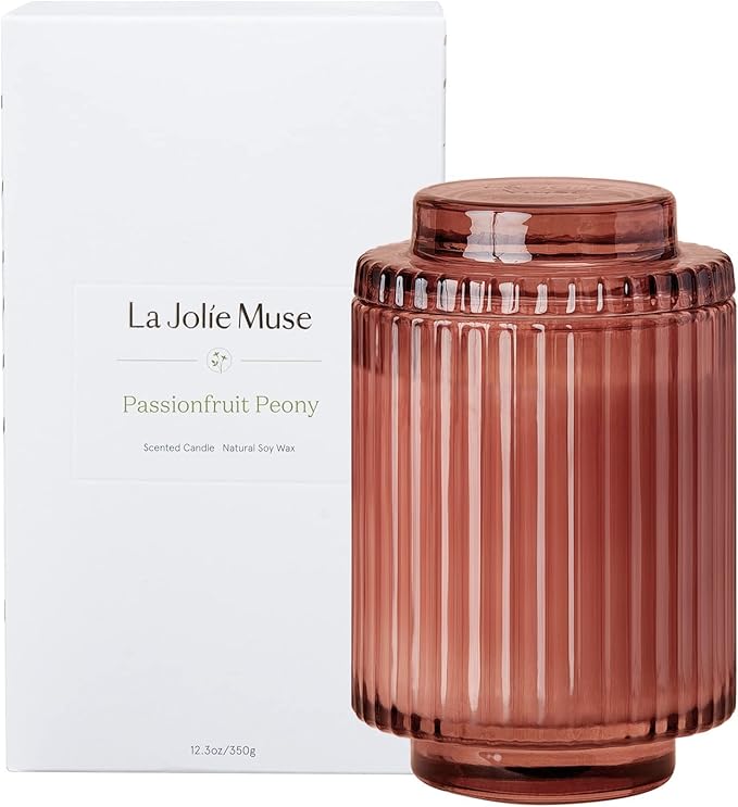 LA JOLIE MUSE Candles for Home Scented - Passionfruit Peony Scented Candle, Natural Soy Wax, 80 Hours Long Burning, Candles Gifts for Women, 12.3oz
