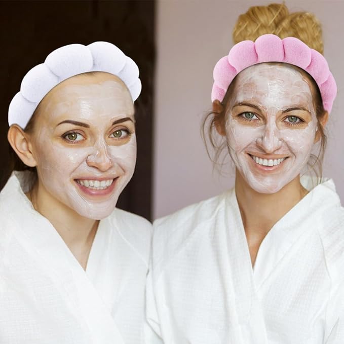 AOPRIE SPA Headbands for Washing Face Makeup Headbands with Bow Hair Band Women Facial Head Band Wrist Towel Wraps For Shower Face Mask Black Pink White, 3 Pack