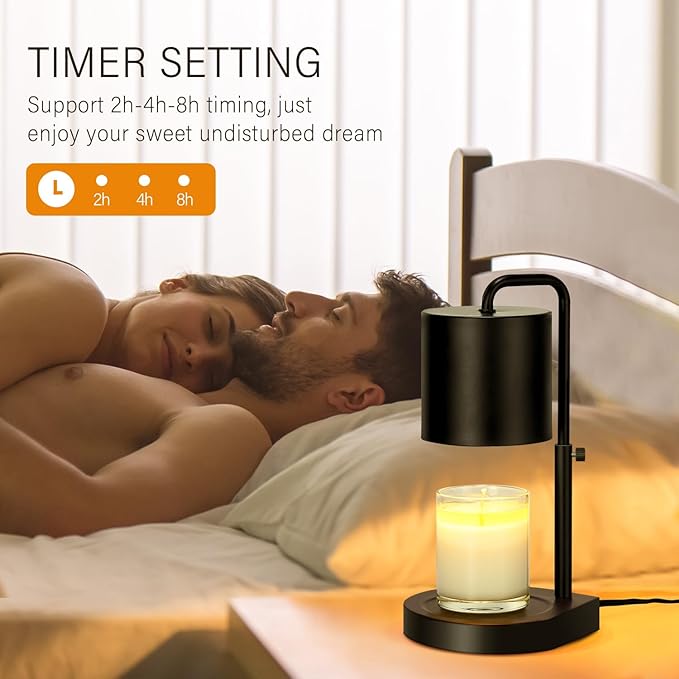 Candle Warmer Lamp Adjustable Height Dimmable with Timer Large Jar Candles Compatible - No Flame Scented Wax Warmer with 2 Bulbs - Mothers Day Gift - Black