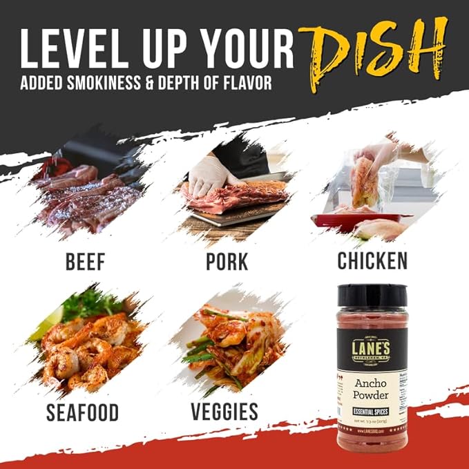 Lane's Ancho Chile Powder, All-Natural Ancho Chili Powder Spice with Sweet & Smoky Flavor, Ideal for Mexican Dishes & Homemade Chili, No Preservatives, Made in USA, 7.3 oz