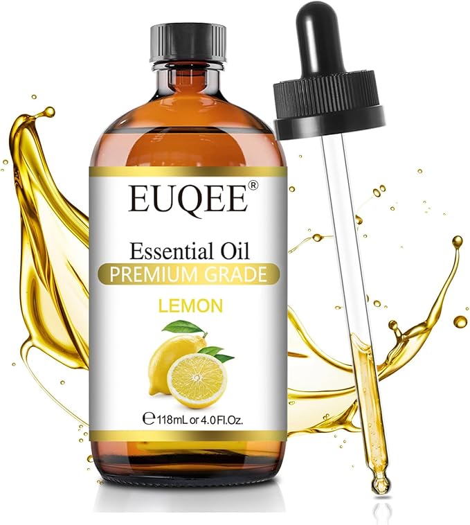 EUQEE Lemon Essential Oil with Glass Dropper, Great for Aromatherapy, DIY Soap, Humidifier, Candle Making(4Fl oz/118mL)
