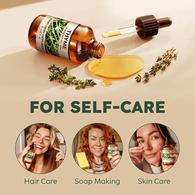 KUKKA Thyme Essential Oils - 4 Fl Oz - for Hair, Skin, Diffuser, Aromatherapy & DIY Soap Making Scent