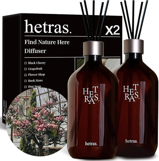 hetras Premium Reed Diffuser Set 16.9 fl.oz. 2 Pack | Flower Shop - Flowers & Green Grass Scent | Long-Lasting Luxury Fragrance with 10 Reed Sticks for Home & Office | Gifts for Loved One