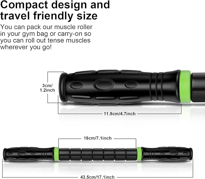 iGreely Premium Muscle Roller The Ultimate Massage Roller Stick 17 Inches Recommended by Physical Therapists Promotes Recovery Fast Relief for Cramps Soreness Tight Muscles Black