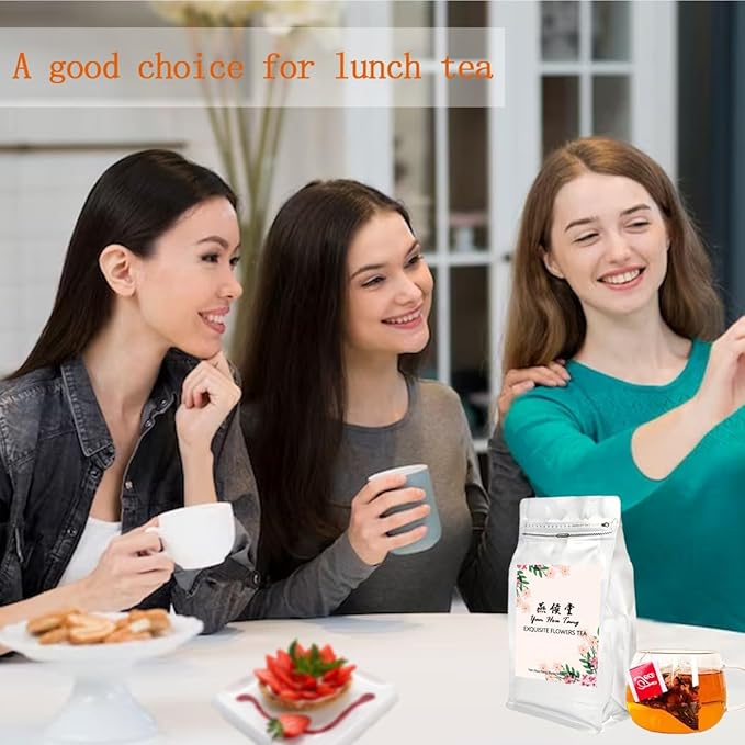 Eilin YHT Rose Black Tea Bags with Red Flower Petals 50 Counts x 3grams