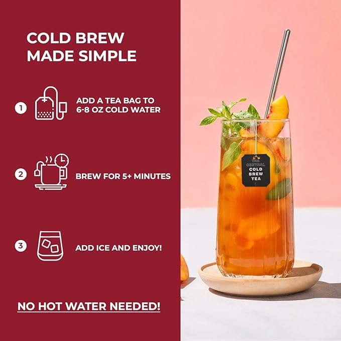 Life Plus Style Gourmet TEA CENTRAL Ginger Peach Black Tea Organic Ceylon Refreshing Tea Beverages Ginger Natural Sweet Flavored Cold Brew Peach Tea Bags Everyday Wellness Iced Drink 25 Tea Bags