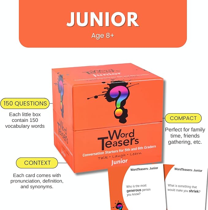 ? WORD TEASERS Junior - Vocabulary Word Game for Kids 8+ - Fun Family Conversation Starters - Reading Games for Elementary & Middle School - 150 Vocabulary Flash Cards/Conversation Cards