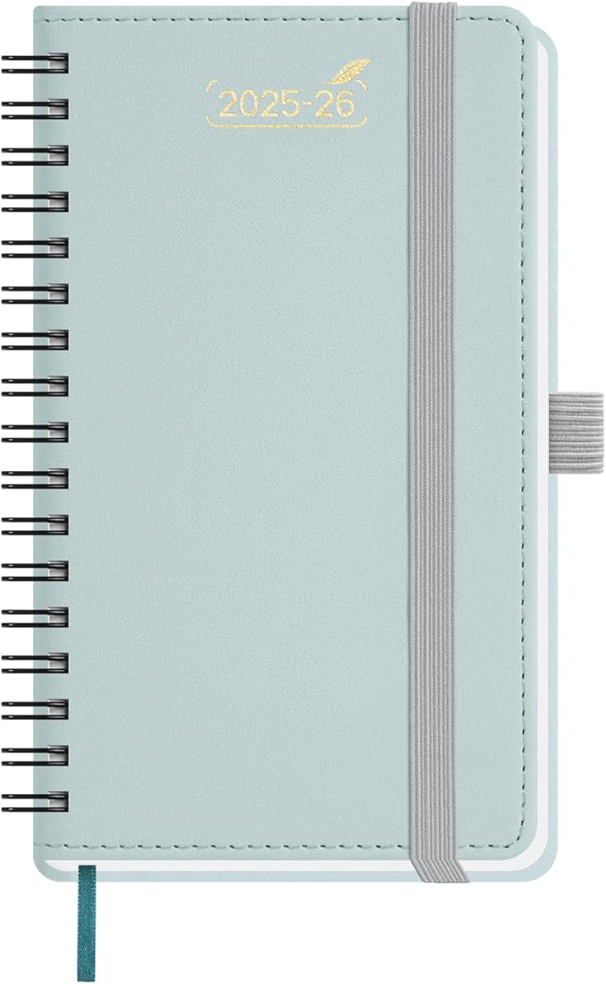 BEZEND Pocket Planner 2026 Weekly and Monthly (3.5" x 6"), 2-Column Calendar Book for Purse (Jul 25-Dec 26), Dual Schedule for Daily Appointment, Spiral Bound, PU Leather Softcover, Dutch Blue