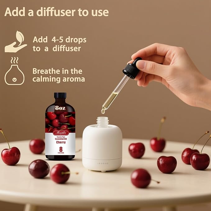 Cherry Fragrance Oil-Cherry Essential Oil 8.33oz (250ml)-100% Pure Natural Scent for Diffusers, Candles, Soap Making & Aromatherapy-Relaxing Home & Gift Essential Oil for Bath, Massage