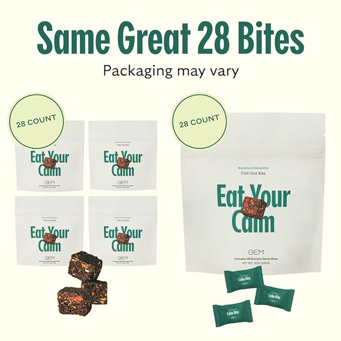 GEM Chill-Out Calm Bite | Supports Calm Mind & Clarity | Magnesium L-Threonate, Golden Chlorella, Lemon Balm | Holistic Non-Habit Forming | Gluten Free, Soy Free, Banana Cinnamon, 28 Servings
