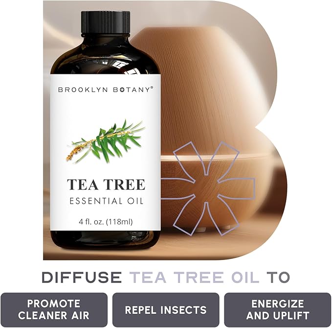 Brooklyn Botany Tea Tree Essential Oil - Huge 4 Fl Oz - 100% Pure and Natural - Premium Grade with Dropper - for Aromatherapy and Diffuser