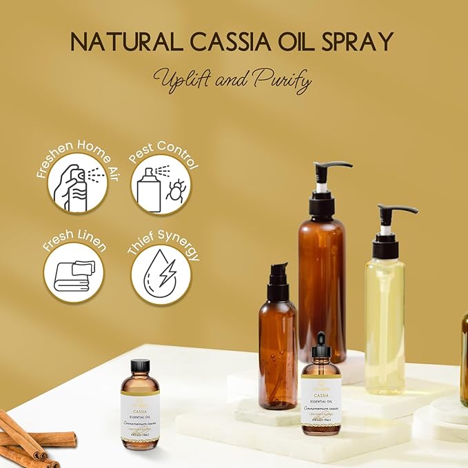 Cassia Cinnamon Bark Essential Oil for Body, Massage, Room Spray, Diffuser, DIY Home Crafts- 4 Oz