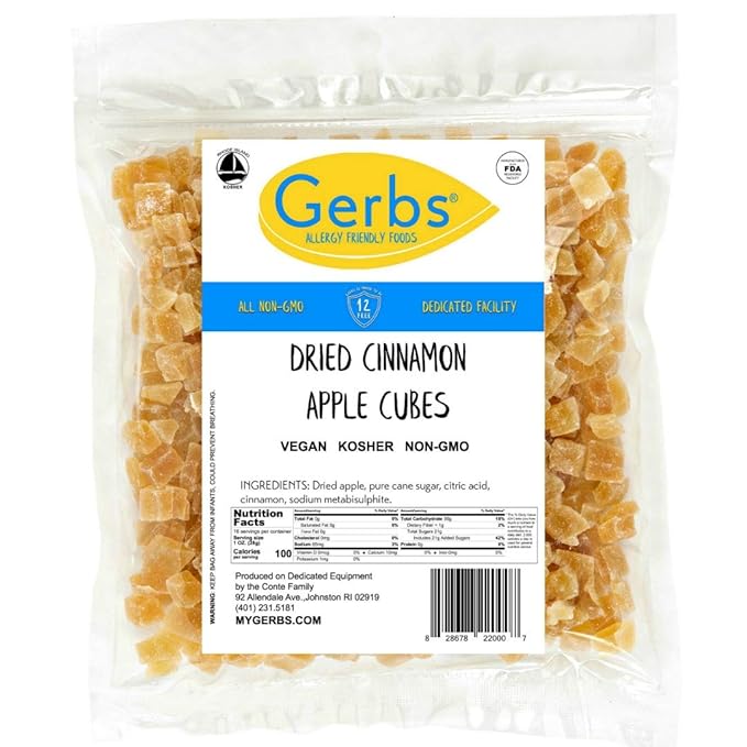 Gerbs Dried Cinnamon Sugar Apple Cubes 2 lbs. | Unsulfured, No Additives, Resealable Bag | Naturally Sweet & Spiced | Top 14 Allergen-Free