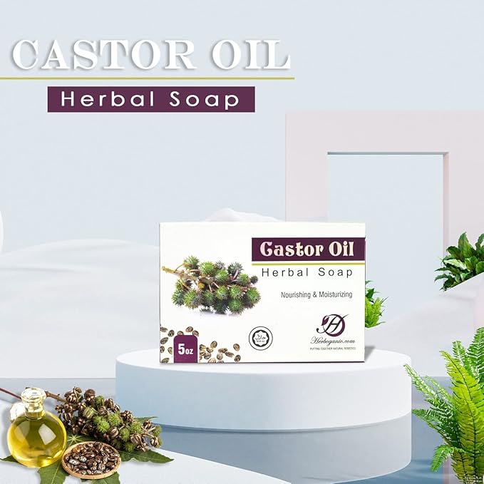 HERBOGANIC Castor oil Herbal Soap | Pack of 6 of 5oz soap Bar | Ideal for Men and Women, Soothing and Nourishing Soap for Moisturization