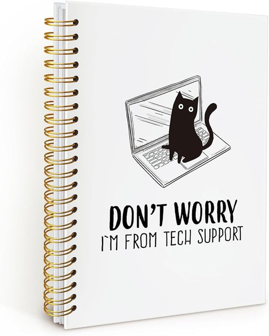 Funny Office Notebooks, Funny Cat Notebook Journal, Cat Office Supplies Notebooks for School, Gifts for Cat Lovers, Don't Worry I'm From Tech Support Hardcover Spiral Notebook 5.5x8.3