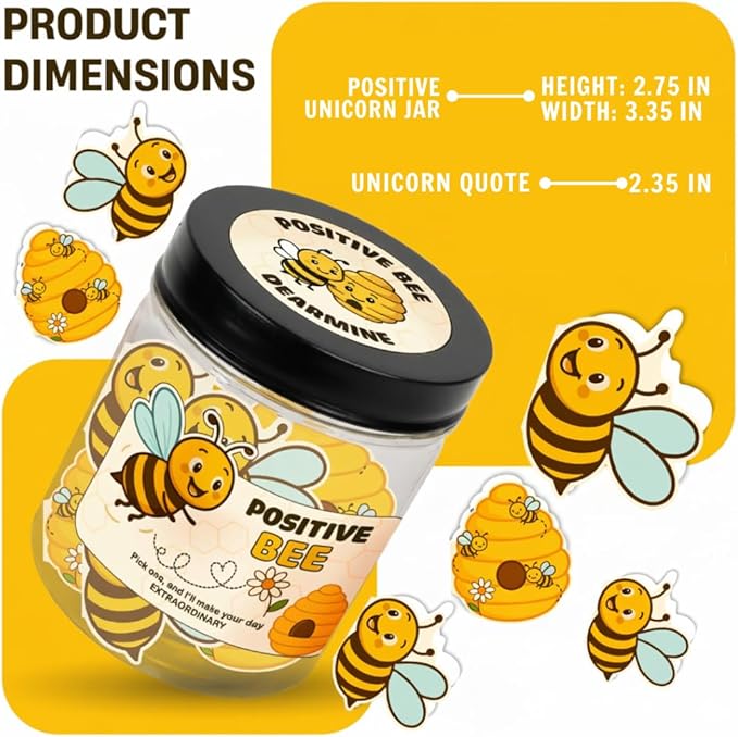 60 Positive Bee Cards Jar, Affirmation Cards for Women, Emotional Support Bee, Bee Themed Gift, Bee Gifts for Women, Bee Gifts for Bee Lovers, Bumble Bee Gift