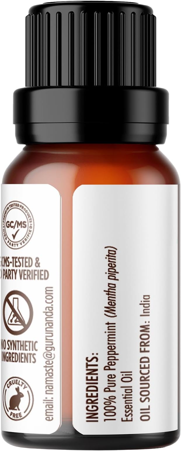 GuruNanda Peppermint Essential Oil, 100% Pure, Natural & Undiluted Aromatherapy Oil for Diffusers & DIY Recipes, Invigorating Scent Supports Focus and Clarity (2X0.5 Fl Oz)