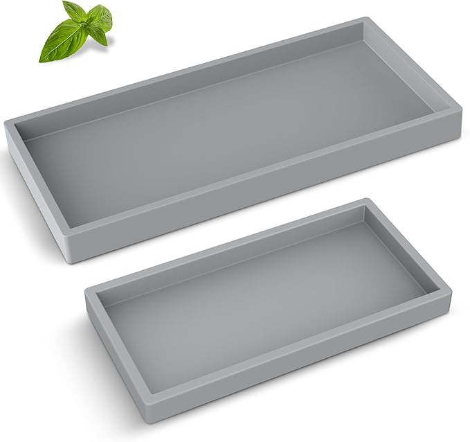 Bathroom Counter Tray,EG-SIPRO High-Grade Thickened Silicone Bathroom Vanity Tray,Shatterproof Durable Rectangle Bathroom Soap Dispenser Tray for Bathroom Countertop,Gray,Small+Large (EGTRAY)