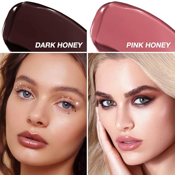 2Pcs Black & Pink Honey Lipstick Tinted Lip Balm, Sheer Hydrating Lip Stain for All Skin Tones, Natural Lightweight Lips Gloss Makeup for Women, Vegan & Cruelty-Free