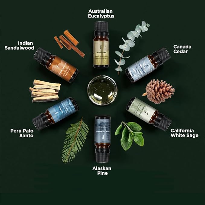 Folkulture Essential Oils for Home | Set of 6 (0.34 fl oz x 6) Sandalwood Essential Oil, Palo Santo Diffuser Oils for Relaxation | Pine & Cedar Oil Scents | Eucalyptus & White Sage Oil for Women