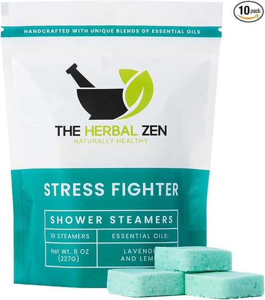 Stress Fighter Shower Steamers Aromatherapy for Relaxing - USA Made - Lavender & Lemon Shower Bomb Tablets – Christmas Gift - Adult Stocking Stuffer – Soothing Natural Essential Oils (10 Pack)