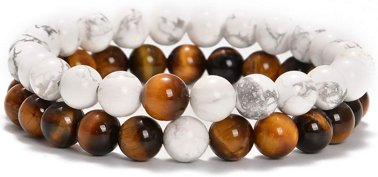 AD Beads 2Pcs His & Hers Distance Beads Bracelets Elastic Natural Stone Yoga Bracelet