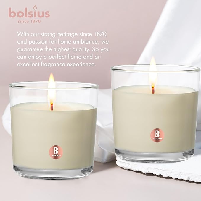 Bolsius Premium Vanilla Scented Candle - Long-Lasting Candle Jar, 43+ Hours Burning Time - Natural Vanilla Candle with Plant-Based Wax- Smokeless. Clean-Burning Aromatherapy Candle - Large, 8oz Jar