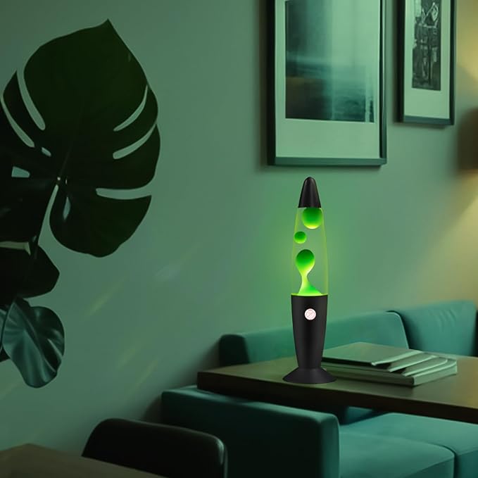 Green Magma Liquid Motion Lamp with Black Base, Mood Lamps for Adults Kids and Boys as Night Light, Glitter Lamps Decoration for Christmas Thanksgiving Day
