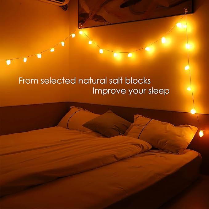 Himalayan Salt String Lights with Switch, 20 Natural Salt Block LED Light with USB Interface Suitable for Decorating Home, Bedrooms, Fireplaces（Total Length: 11.5 Feet）