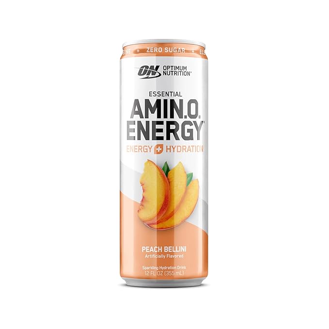 Optimum Nutrition Amino Energy Sparkling Hydration Drink, Electrolytes, Caffeine, Amino Acids, BCAAs, Sugar Free, Peach Bellini, 12 Fl Oz, 12 Pack (Packaging May Vary)