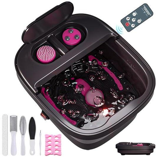 Collapsible Foot Bath, Foot Spa Bath Massager with Heat, Bubble, Remote Control, Temperature Control, 3 Pedicure Attachments, Feet Soaking Tub for Stress Relief