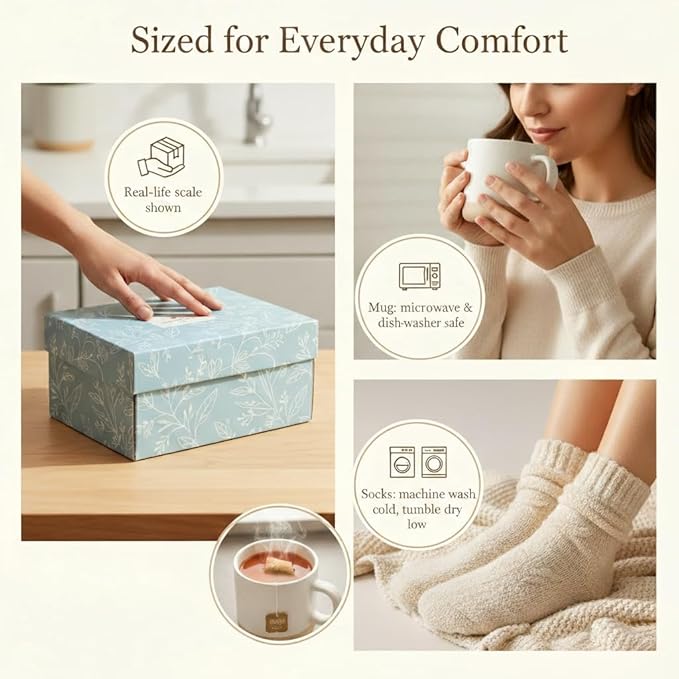 Unboxme Sending Hugs Comforting Gift Basket for Women - Soothing Self Care Box with Fluffy Socks, Ceramic Mug, Chai Tea, Honey & Cinnamon for Mom, Sister, Friends and Coworkers