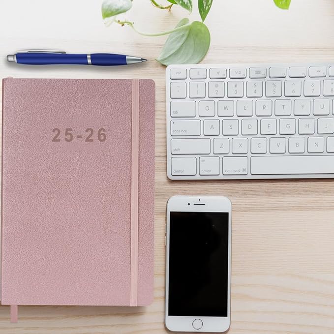 2025-2026 Planner - Weekly and Monthly Planner, Oct 2025 - Dec 2026, Holidays, Contacts and Notes Pages, Vegan Leather Cover, Elastic Closure, 5.5”x8.25”, Rose Gold